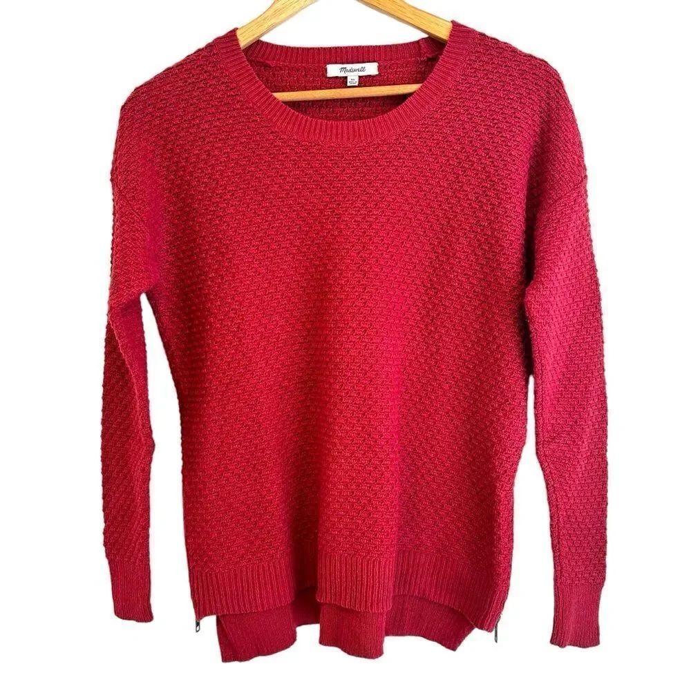 Madewell Landmark Cranberry Pink Textured Knit Side Zipper Sweater Size XS